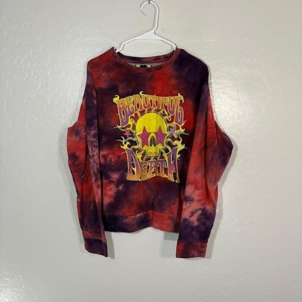 Ron English Sweatshirt Womens Large Red Tie Dye Beautiful Death Skull Pullover